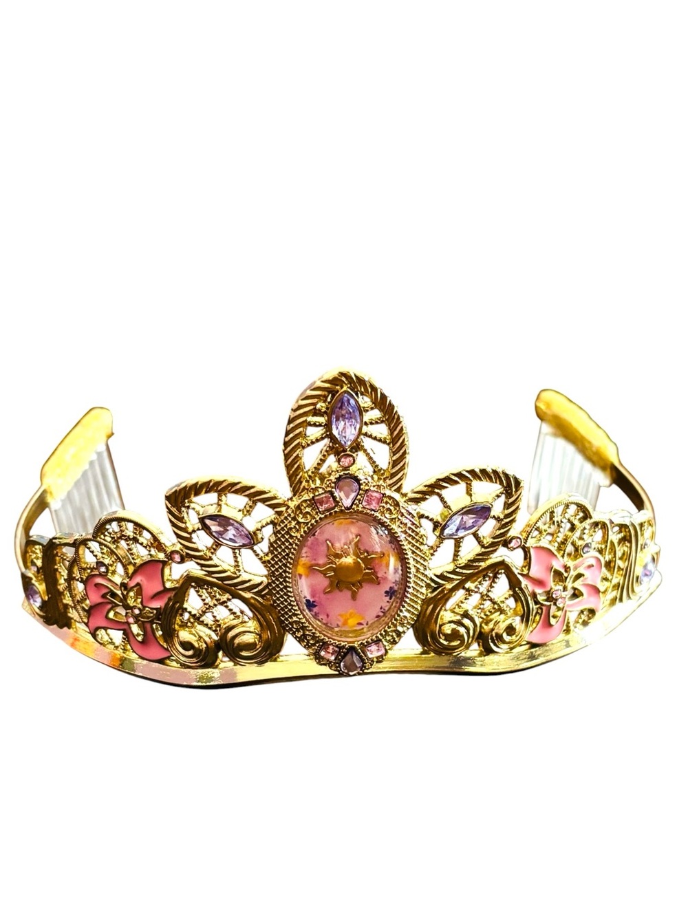 Disney Store Tangled Rapunzel Tiara Metal Headpiece Gold Pink Princess Crown